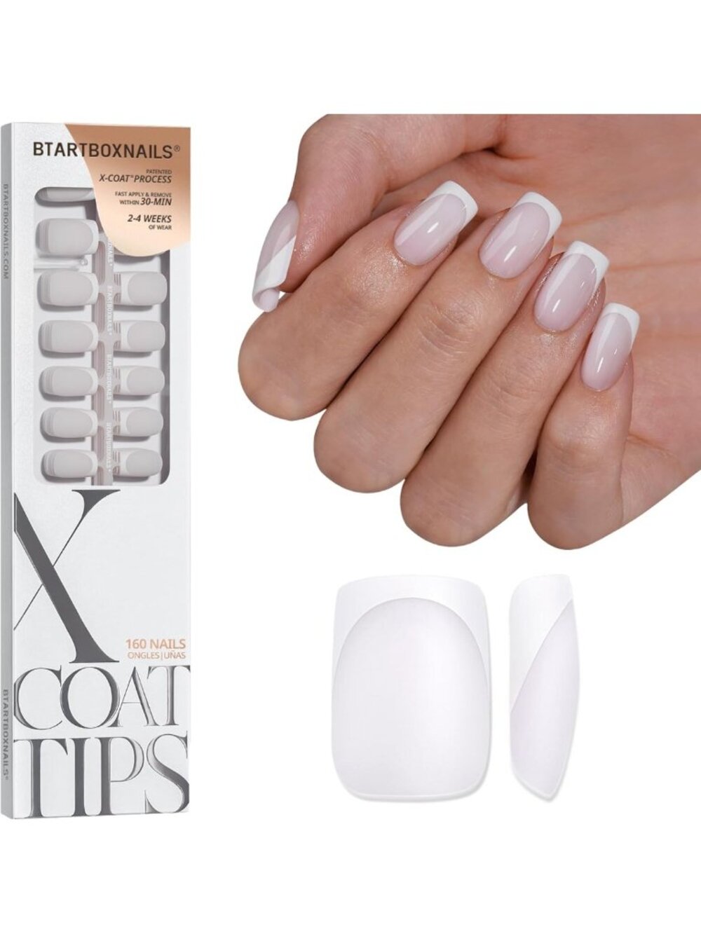 Milky White French Tip Press-On Nails - 160 Pcs Short Square Soft Gel Tips